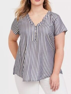 torrid Navy and White Vertical Stripe V-Neck Blouse